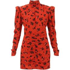 Seda Vestidos Alessandra Rich Womens Red Floral-print High-neck Silk Mini Dress