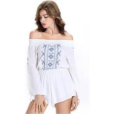 2018 Hot New Women Fashion Jumpsuit European Summer Slash Embroidered Sleeve Elastic Waist Jumpsuits Mujer Black One