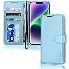 Apple iPhone 14 Wallet Cases TechGear iPhone 14 Leather Wallet Case, Flip Protective Case Cover with Wallet Card Holder, Stand and Wrist Strap PU Leather with Magnetic Closure