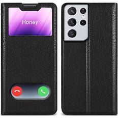 Cadorabo Case for Samsung Galaxy S21 ULTRA Cover Book Wallet Protection PU Leather Flip Magnetic Smart View Etui Black