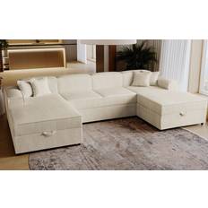 Mirjan24 Beige Hjørnesovesofa 4-seters Sofa