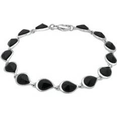 Yellow Jewellery C. W. Sellors Sterling Silver Whitby Jet Fourteen Stone Offset Pear Bracelet Option1 Value Silver