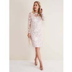 Phase Eight Annika Tapework Dress, Antique Rose/Ivory