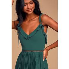 Lulus Emerald Green Tie-Strap Pleated Midi Dress Womens Available in M 100% Polyester