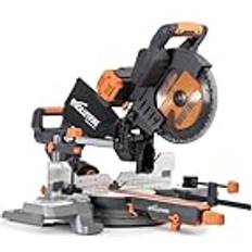 Evolution Power Tools R255SMS-DB-Li Akku-Doppelgehrungssäge bürstenlosem, Gleitfunktion 2x18V Li-Ion Universalsägeblatt, schneidet Holz Metall Kunststoff Akku nicht im Lieferumfang inbegriffen, 255 mm