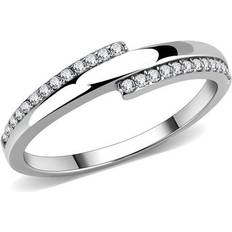 Stainless Steel - Women Rings Alamode Jewelry DA234-7 Women High Polished Stainless Steel Ring with AAA Grade CZ in Clear