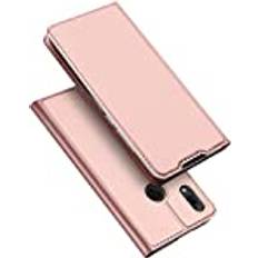 Custodia Ultratunn PU TPU flip fodral med kortplats och stativfunktion för Huawei P Smart 2019 Rose guld