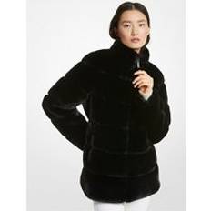 Quilted Faux Fur Coat - Black