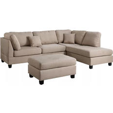 Sofa Set Sofas Benzara Linen Fabric Sectional Beige Sofa 76" 4 Seater