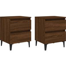 vidaXL Bed Cabinets with Metal Legs Brown Oak Bedside Table 35x40cm 2pcs