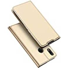 Custodia ultratunn PU TPU flip fodral med kortplats och stativfunktion för Huawei P Smart 2019 guld