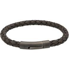 Stainless Steel Bracelets Unique & Co Matte Stainless Steel Moroccan Brown Leather Bracelet 21cm