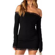 Long Sleeves - Short Dresses Edikted Diora Off Shoulder Mini Dress - Black