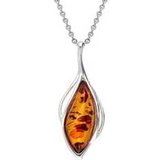 Jewellery C. W. Sellors Sterling Silver Orange Amber Open Marquise Shaped Necklace