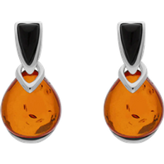 Jewellery C. W. Sellors Sterling Silver Whitby Jet Amber Triangle Top Round Drop Earrings Silver