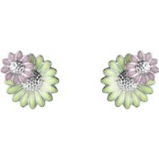 Georg Jensen Jewellery Georg Jensen Stine Goya Daisy Sterling Silver Green and Pink Enamel Stud Earrings Silver