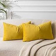 JUSPURBET Yellow Lumbar Velvet Throw Pillow Covers 16x24 inch Set of 2 Cushion Cover Yellow