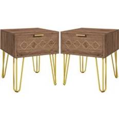 Gold Bedside Tables Homcom Set 2 Nightstand, Modern Bedside Table