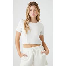 Forever 21 Women Tops Forever 21 Women's Raw-Cut Crew Baby T-Shirt in White White