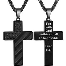 Jewelry Weddinen Cross Necklace for Men Boys Bible Verse Stainless Steel Black American Flag Pendant Chain for Boys Men