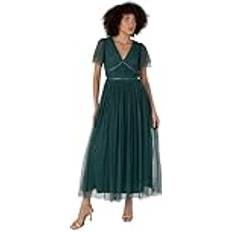 Anaya Anaya with Love Women's Ladies Midaxi Dress V-Neck Short Flutter Sleeve Ribbon A-line Tulle for Bridesmaid Wedding Guest Prom Ball Gown Smaragdgrün