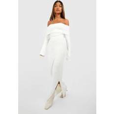 Long Dresses - Oversize boohoo Oversized Bardot Neckline Knitted Maxi Dress Off White