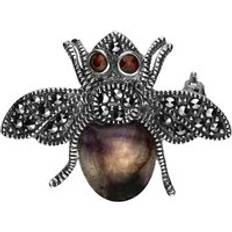 Azul Broches C. W. Sellors Sterling Silver Blue John Garnet and Marcasite Bee Brooch Silver