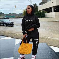 Two Piece Outfits for Women Fall Clothes Long Sleeve Hoodies and Pants Sweat Suits Lounge Wear Matching Sets Tracksuit Black One
