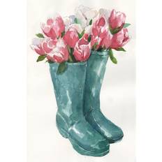 August Grove Tulip Boots Pink/Blue Framed Art 51x76cm