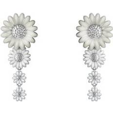 Georg Jensen Stine Goya Daisy Sterling Silver White Enamel Drop Earrings Silver