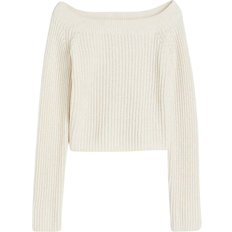 Acrylic Tops H&M Rib Knit off The Shoulder Jumper - Light Beige