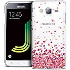 Caseink fodral för Samsung Galaxy J3 2016 J320 [Crystal HD Collection Sweetie Design Heart Flakes hårt ultratunt tryckt i Frankrike]