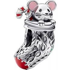 Pandora Multicoloured Charms & Pendants Pandora Festive Mouse & Stocking Charm - Silver/Multicolour