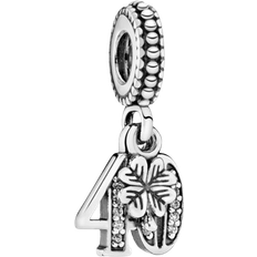 Best Charms & Pendants Pandora 40th Celebration Dangle Charm - Silver/Transparent