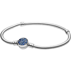 Pandora Moments Sparkling Disc Clasp Snake Chain Bracelet - Silver/Blue