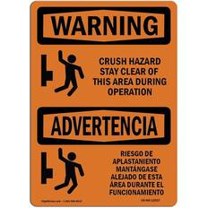 Brown Workplace Signs SignMission 10"x7" Warning Crush Hazard Stay Clear Bilingual OSHA Plastic Sign