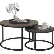 Wood Nesting Tables Homcom Round Faux Marbled Brown Nesting Table 78.5cm 2pcs