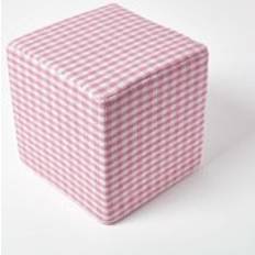 Homescapes Pink Gingham Check Cube Pouffe