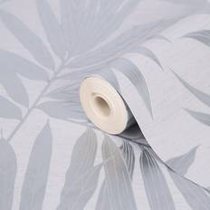 GoodHome Loroco Grey Silver Effect Leaves Textured Wallpaper