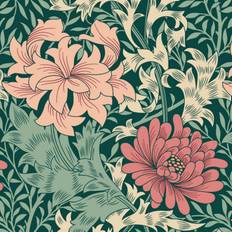 Hoopla Walls Hoopla Walls Chrysanthemum Green & Pink Smooth Matt Wallpaper