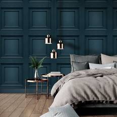 Belgravia Navy Panel Effect Wallpaper 3D Wood Effect Smooth Matte Finish Oliana Belgravia