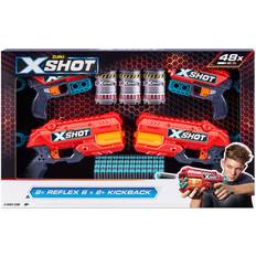 X-Shot Excel Double Reflex 6 Blaster Double Kickback Blaster Combo Pack 48 Darts, 3 Cans