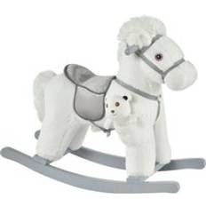 Homcom Kids Plush Ride-On Rocking Horse Toy Rocker with Plush Toy Realistic Sounds for Child 18-36 Months White