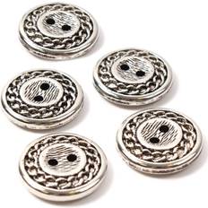 Hemline Silver Metal Patterened Button 5 Pack