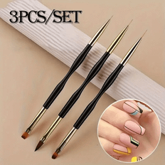 Shein 3Pcs French Stripe Nail Art Liner Brush Set Tips Ultra-Thin Line Drawing Pen Dual End UV Gel Painting Brushes