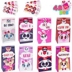 Valentines Day Gift Bags Joyin 48 Pieces Valentines Day Gift Bags Craft Paper Treat Bags Valentine Goodie Bags with Different Characters for Kids Party Favor Supplies