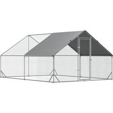 Pawhut Large Metal Chicken Coop, Walk-in Poultry Cage Galvanized Hen Playpen