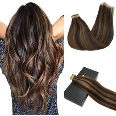 Tejpextensions Goo Goo Tape in Hair Extensions 16 inch #2/6 Dark Brown Highlighted Chestnut Brown 20-pack