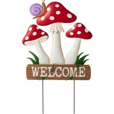 Garden & Outdoor Environment GlitzHome Metal/Wood Frog Stacked Mushroom Welcome Sign Yard Stakes Garden