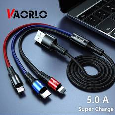 Vaorlo VAORLO Super Charge 3 in 1 USB-Kabel für Huawei für iPhone 11 Pro Max 3in1 2in1 Schnellladung 8-poliges Micro-USB-Typ-C-Kabel für Samsung